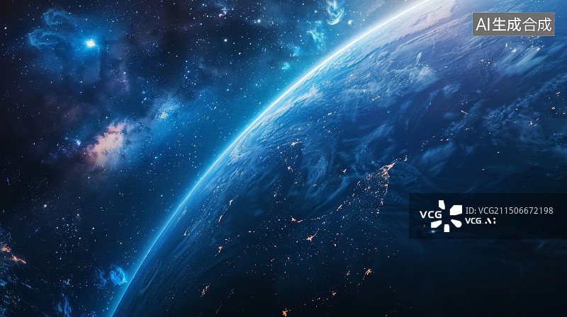【AI数字艺术】太空中的蓝色星球局部特写图片素材