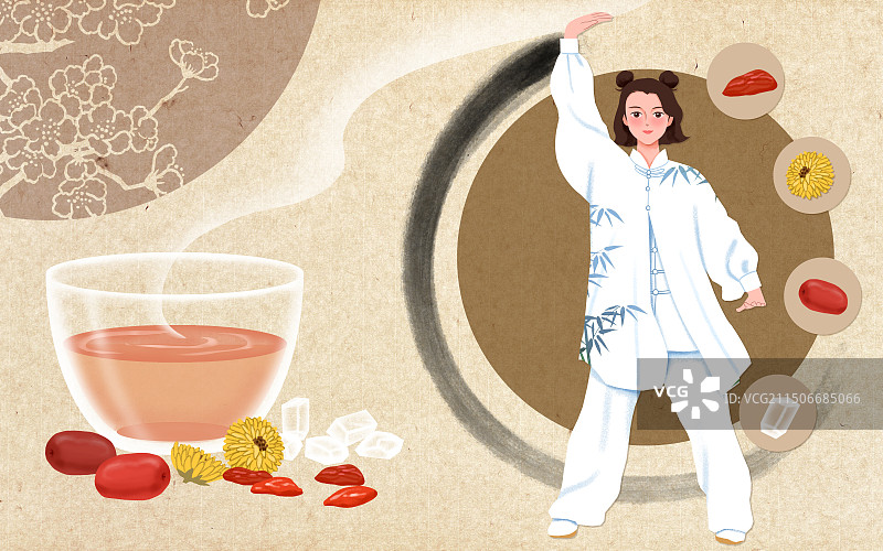 太极拳红枣枸杞菊花养生茶图片素材