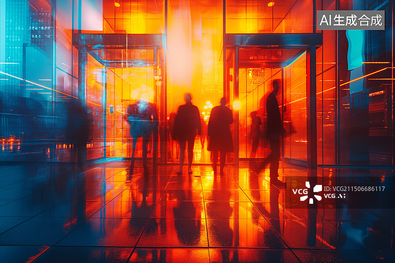 【AI数字艺术】都市生活写字楼匆忙的上班人群剪影图片素材