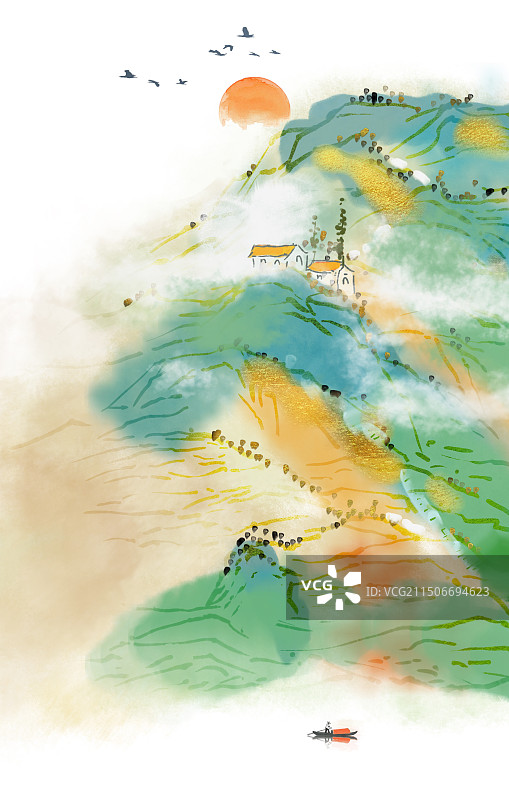中国风泼墨水彩国潮风山水背景图片素材