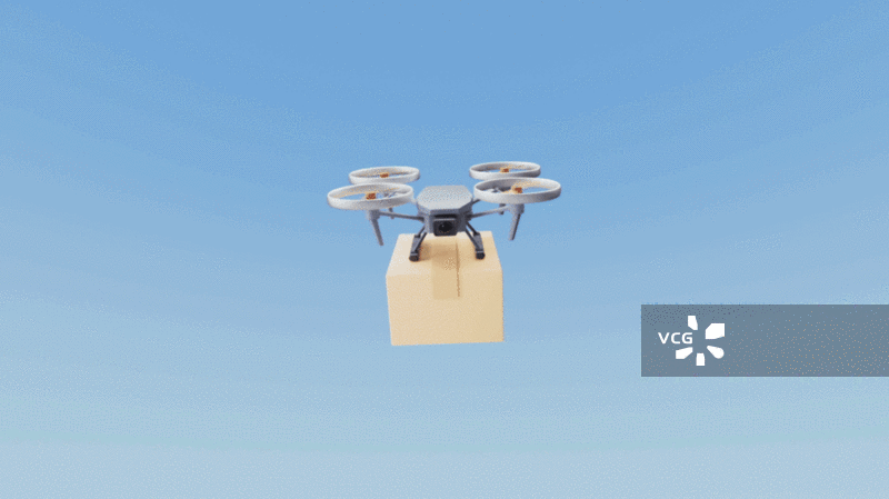 无人机与货物运输物流概念三维渲染图片素材