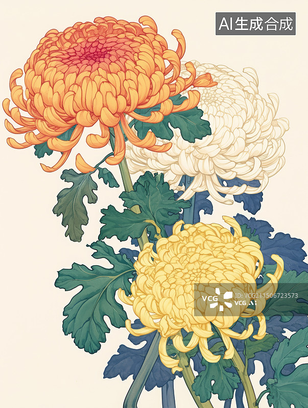【AI数字艺术】秋季菊花插画图片素材
