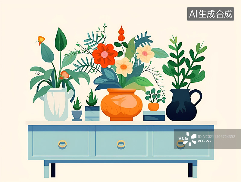 【AI数字艺术】可爱的小盆栽花卉图片素材