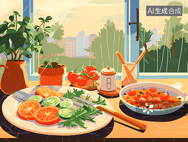【AI数字艺术】餐厅餐桌上的食物图片素材