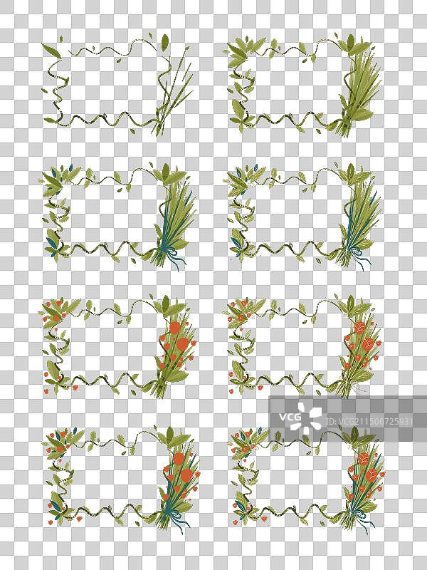 扁平风格带藤蔓叶子的花园园艺田园花边边框免抠元素图片素材