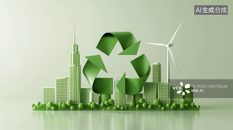 【AI数字艺术】3D绿色回收环保可持续低碳循环概念图图片素材