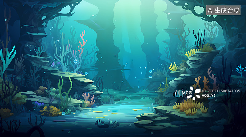 【AI数字艺术】神秘海底世界背景图片素材