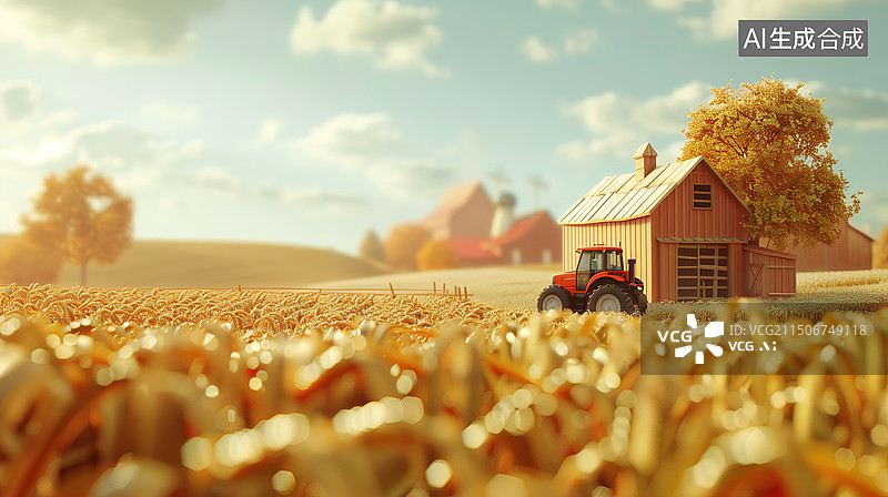 【AI数字艺术】麦田里的拖拉机和人图片素材