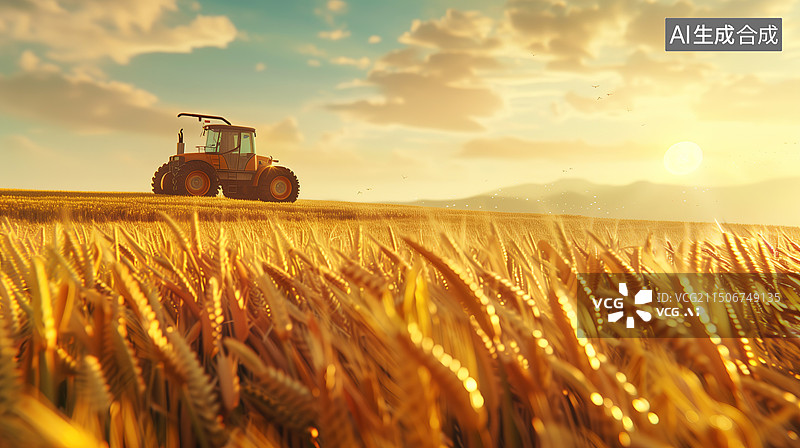 【AI数字艺术】麦田里的拖拉机和人图片素材
