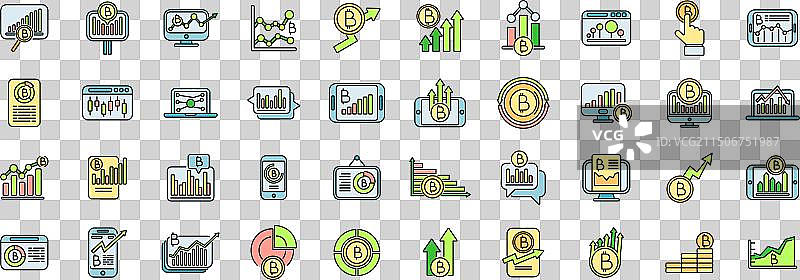 比特币图表图标集彩色线条图片素材