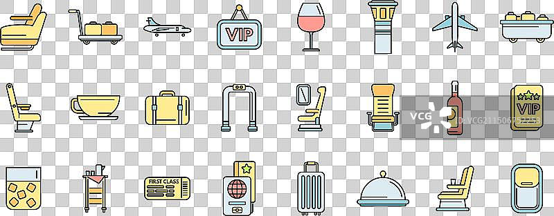 头等舱旅行彩色线条图标集图片素材