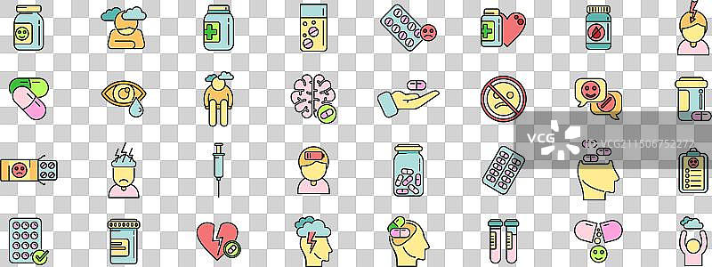 抗抑郁药彩色线条图标集图片素材