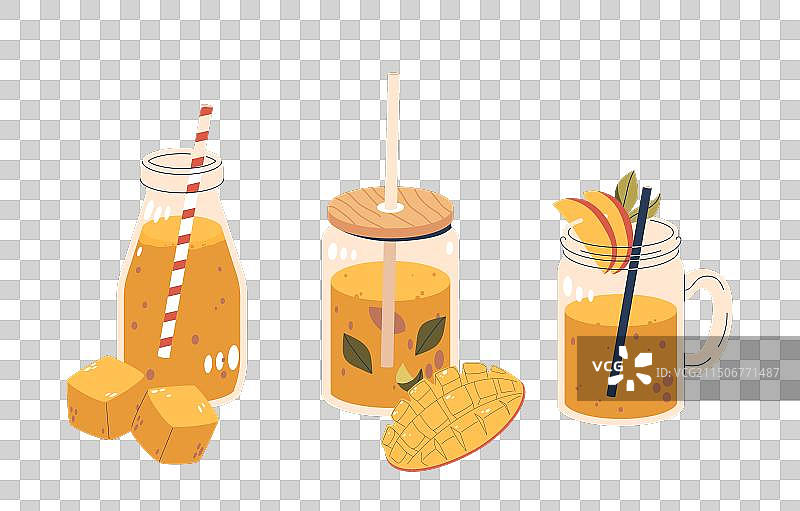 不同容器中的各种芒果鸡尾酒图片素材