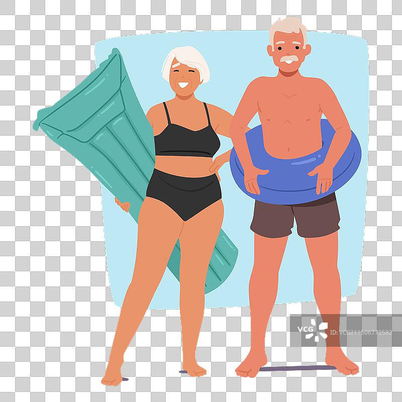 穿着泳装的快乐老年夫妇图片素材