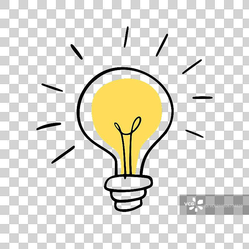 灯泡光芒涂鸦卡通扁平素材图片素材