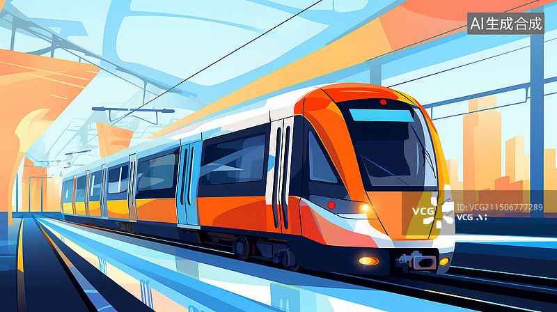 【AI数字艺术】都市轨道交通插画图片素材