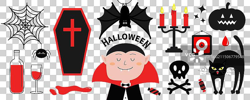 万圣节德古拉伯爵图标集：蝙蝠与蜘蛛图片素材