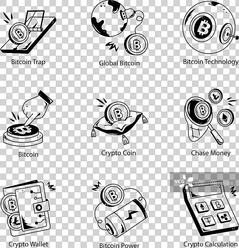 加密货币市场涂鸦图标组合图片素材