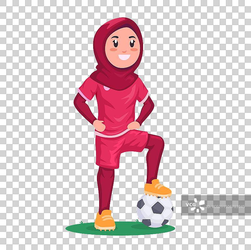 戴头巾的女孩足球运动员运动卡通图片素材