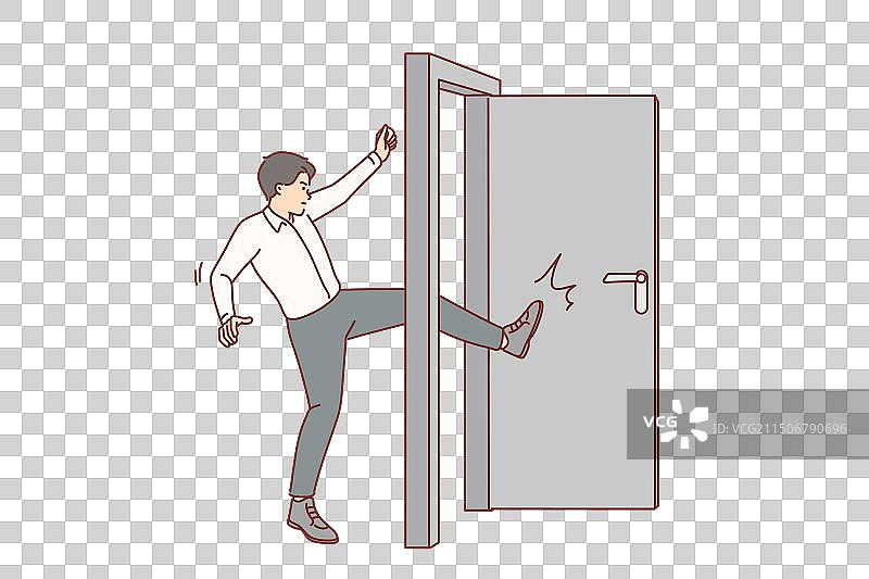 商人猛踢门闯入办公室图片素材