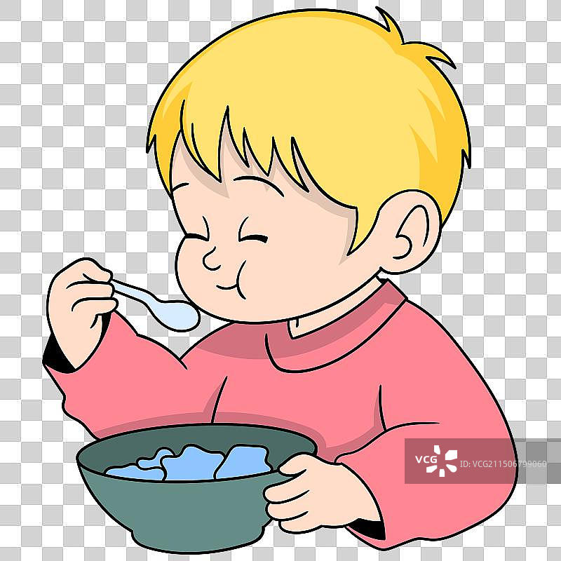 坐着享受食物的男婴图片素材
