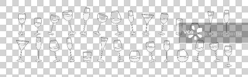 不同玻璃杯和葡萄酒杯合集图片素材