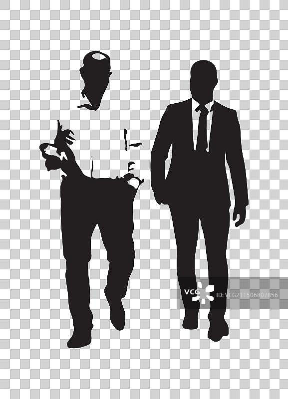 年龄较大的和年龄较小的男人走路剪影图片素材