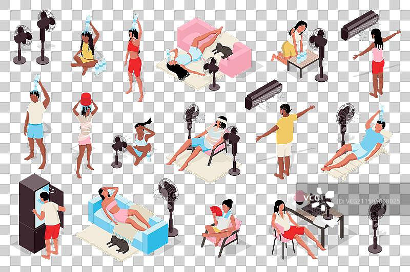 3D等距炎热天气元素合集（扁平风格）图片素材