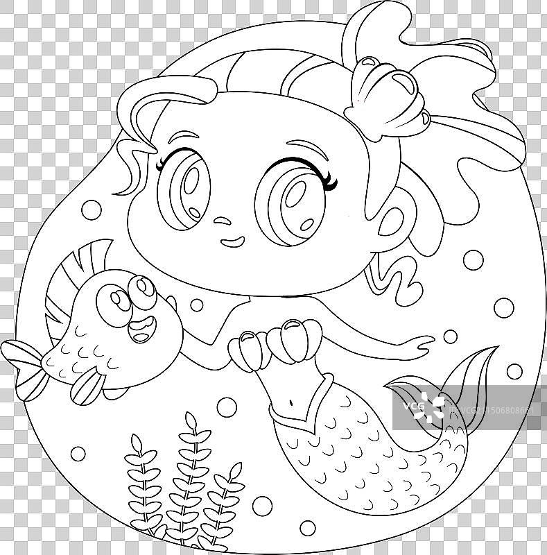 可爱的小美人鱼女孩轮廓图图片素材