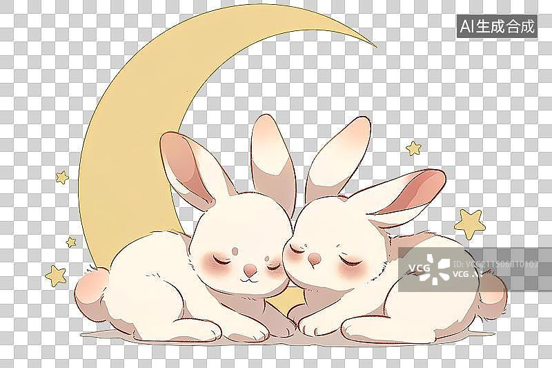 【AI数字艺术】两只相偎在一起的卡通兔子图片素材