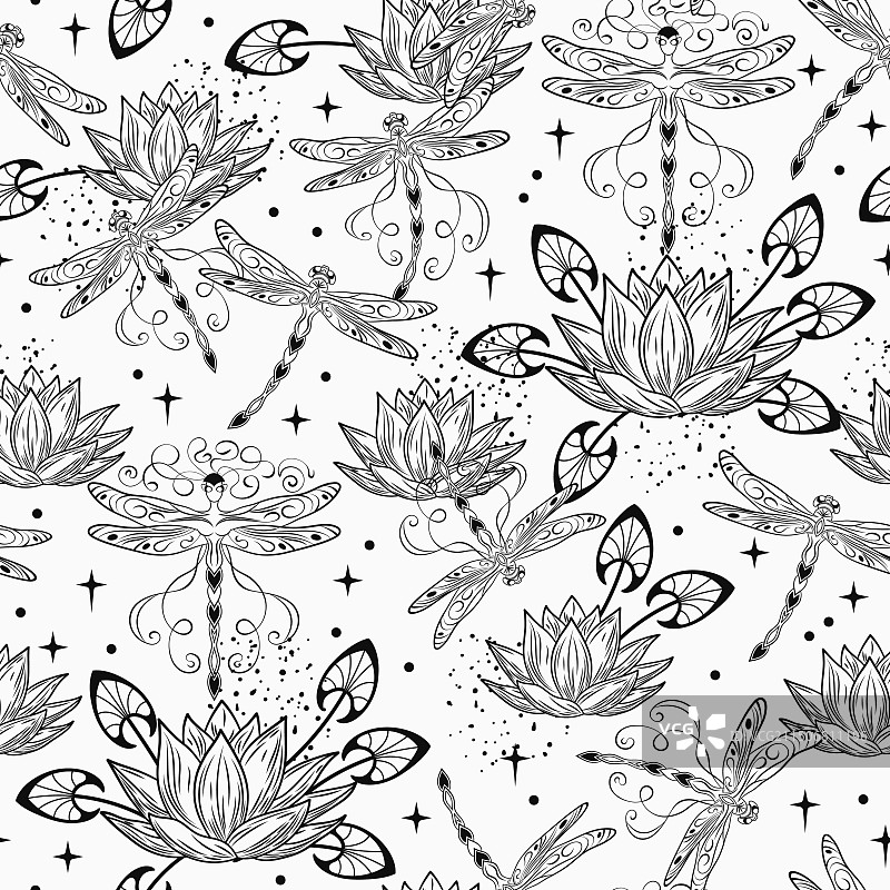 梦幻莲花蜻蜓图案图片素材