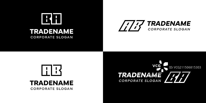 AB和BA字母方形动态标志套装图片素材