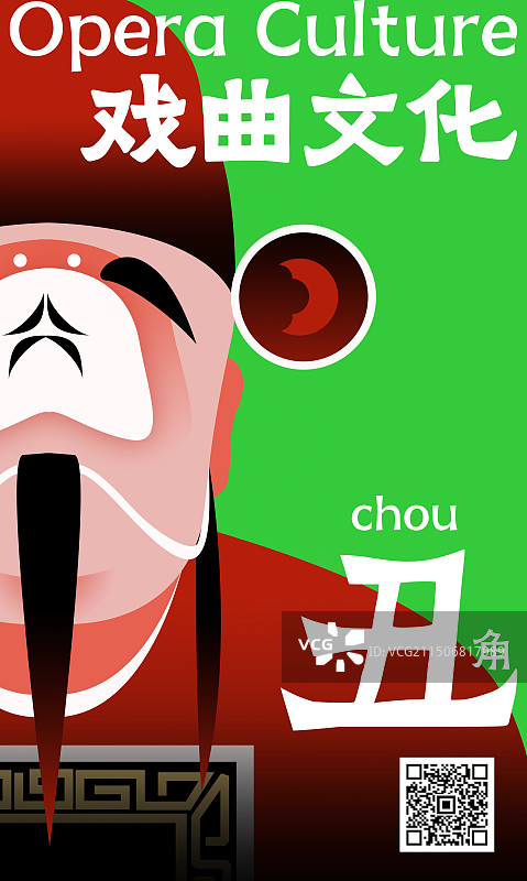 戏曲文化角色生旦净末丑之丑角竖版渐变插画海报图片素材