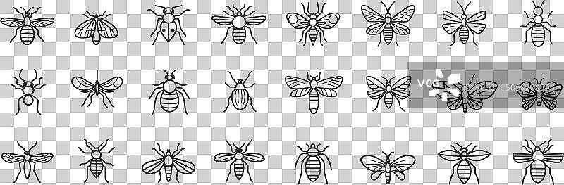 昆虫系列简约线性图标：蜜蜂、蚊子、苍蝇图片素材