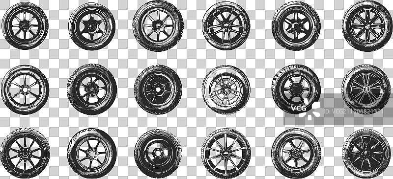 手绘车轮图标集图片素材