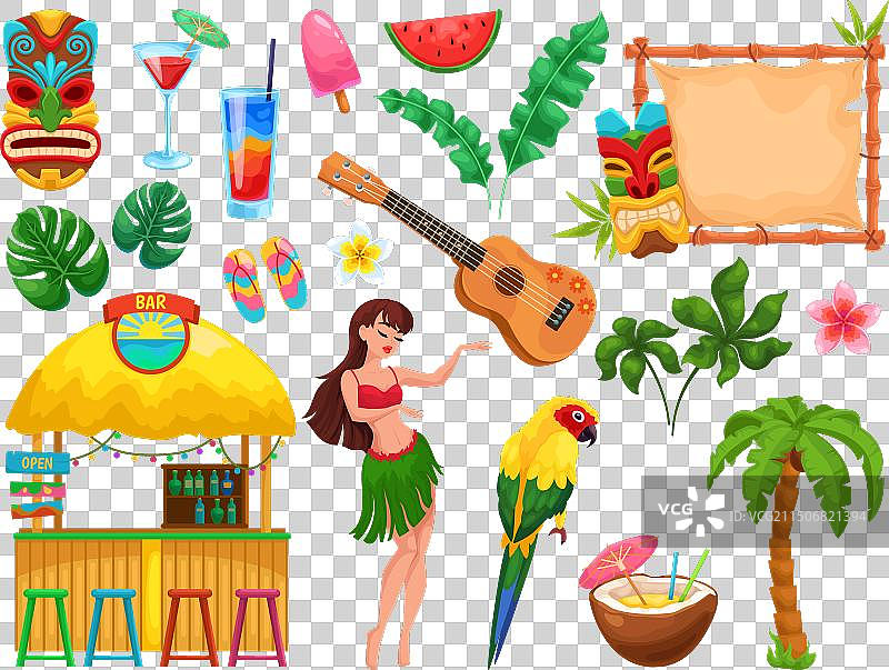 夏威夷派对元素：夏威夷或巴厘岛鲁奥节日图标图片素材