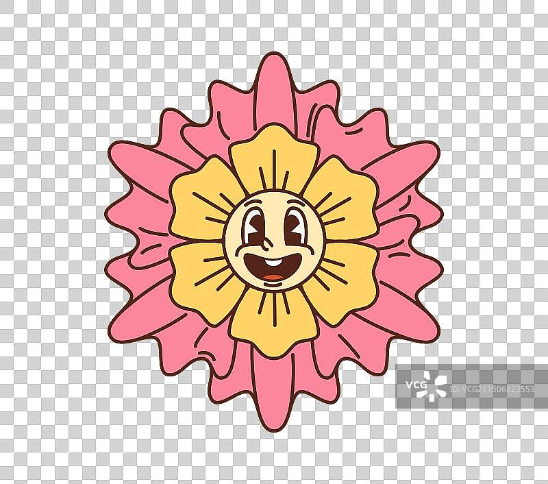 卡通复古时髦花朵与时髦的漫画脸图片素材