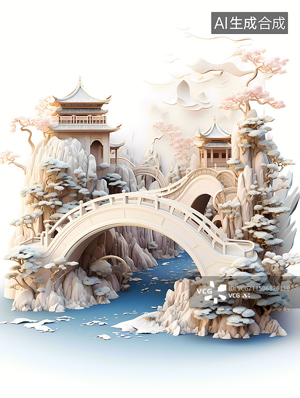 【AI数字艺术】3D风格古代的桥图片素材