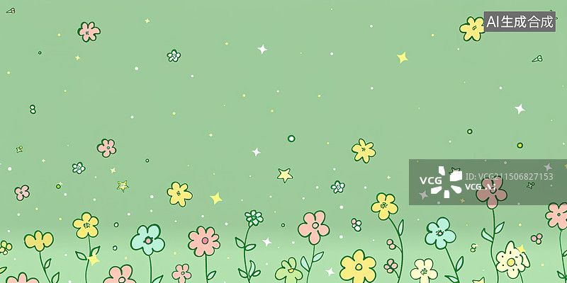 【AI数字艺术】扁平风可爱的草绿色花草背景图片素材
