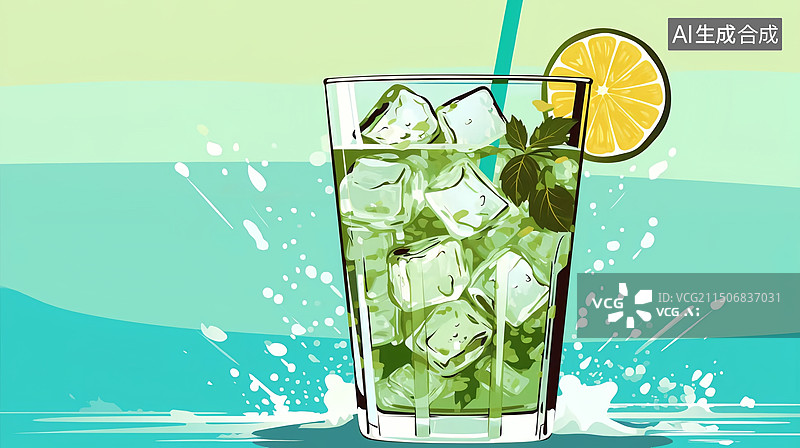 【AI数字艺术】莫吉托，冰块，薄荷，青柠汁图片素材