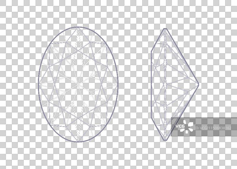 椭圆形切割宝石顶视图和侧视图图片素材