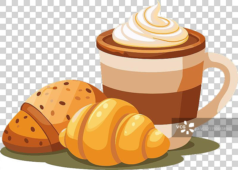 卡布奇诺咖啡和羊角面包杯子图片素材