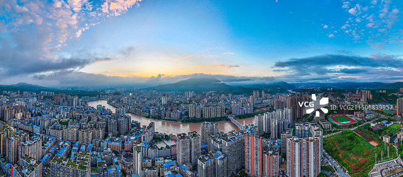 达州城市晚霞全景图片素材