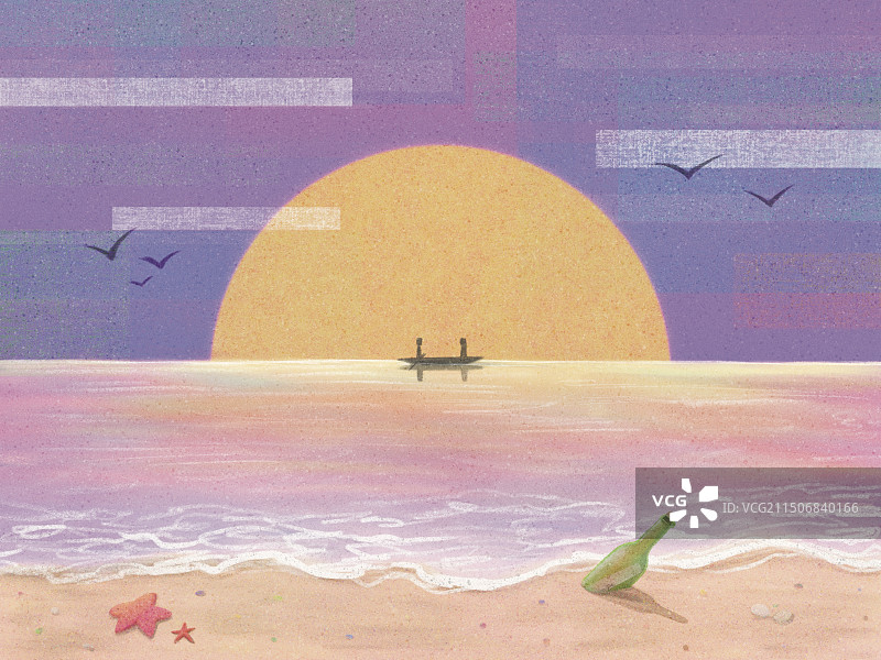 夕阳下的浪漫海滩图片素材