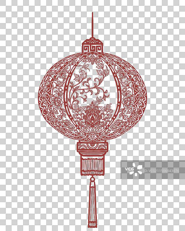 新春灯笼牡丹蝙蝠纹样插画剪纸图片素材