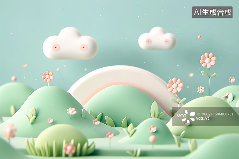 【AI数字艺术】3D植物绿色草地美丽生态环境春天插画背景图片素材