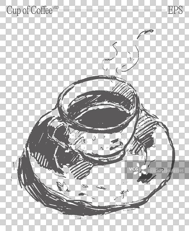 桌子上的咖啡杯素描图片素材