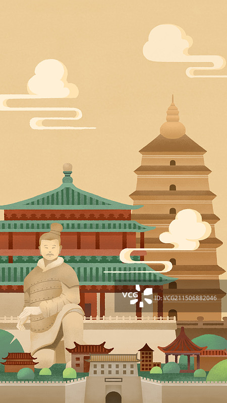 西安地标大雁塔鼓楼兵马俑之历史名城古都长安图片素材