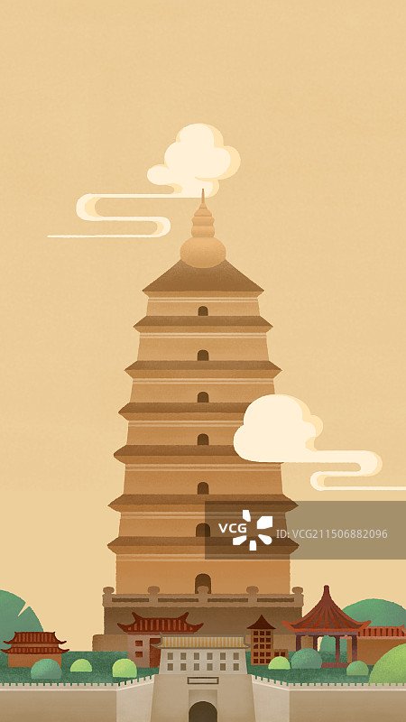 西安地标大雁塔鼓楼兵马俑之历史名城古都长安图片素材