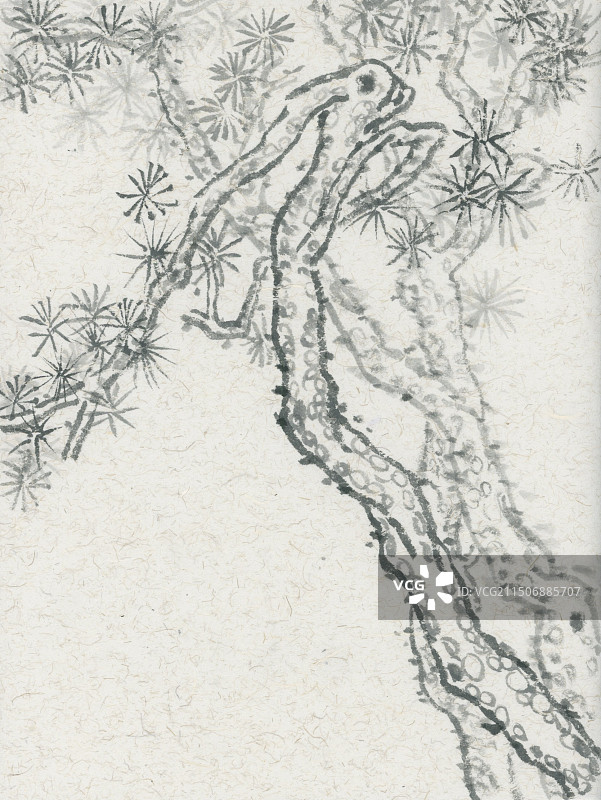 水墨松树手绘中国画图片素材